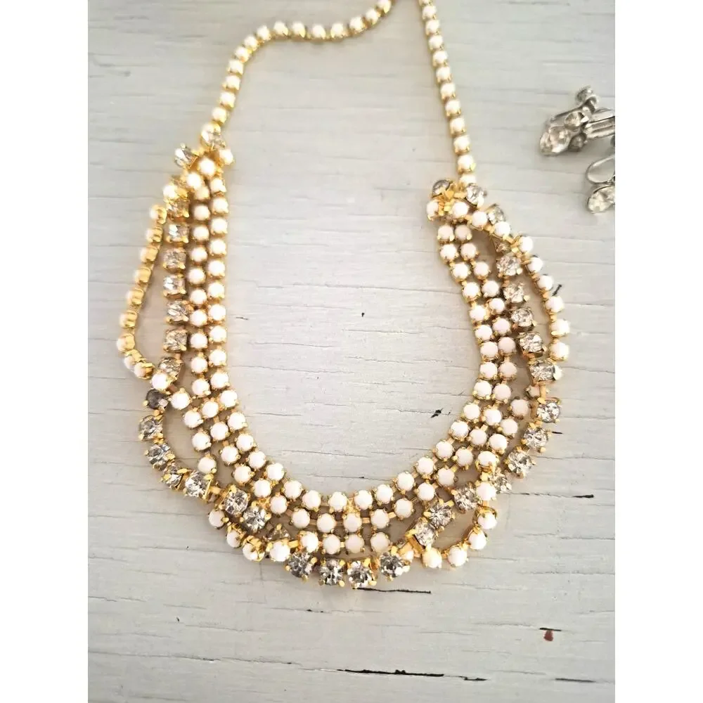 Vintage Rhinestone and Milkglass Jewelry Lot